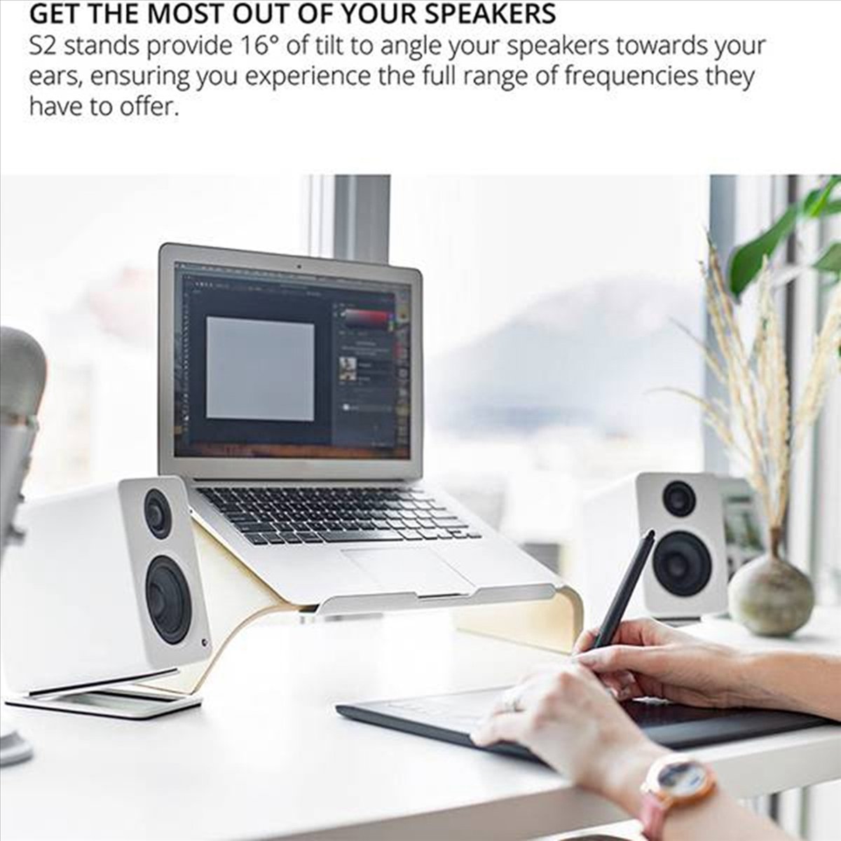 Monitor Riser Stand - 2Pack Tilted Computer Bookshelf Speaker Holder